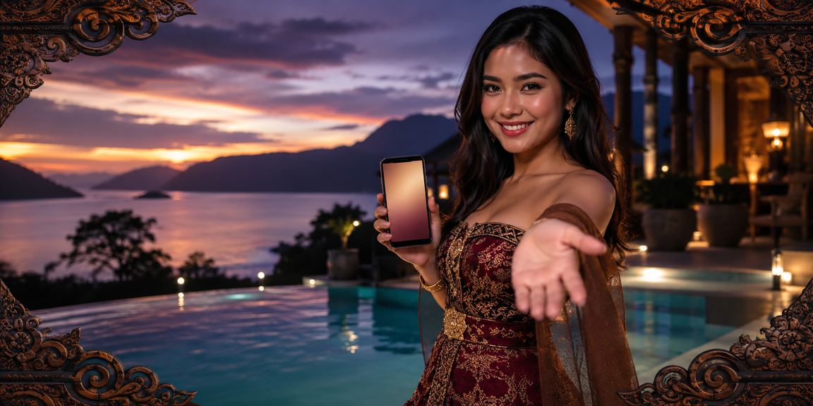 Model menampilkan aplikasi casino di ponsel dengan tampilan modern