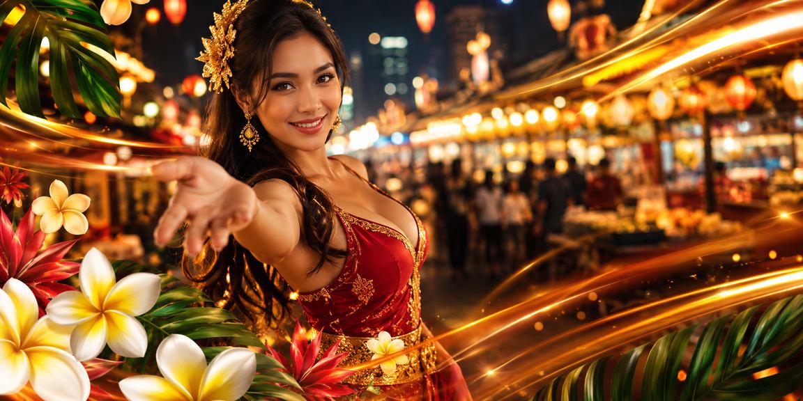 Suasana pasar malam dengan pengunjung mengakses aplikasi casino di ponsel