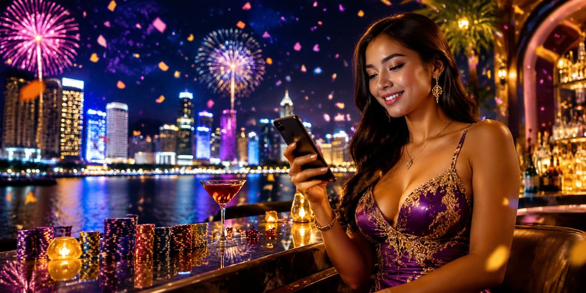 Suasana festival dengan pengguna mobile casino yang aktif dan ceria