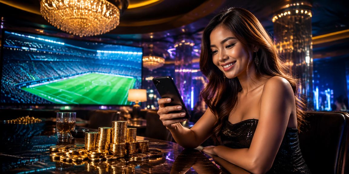 Layar neon kasino mobile di malam hari dengan tampilan antarmuka digital